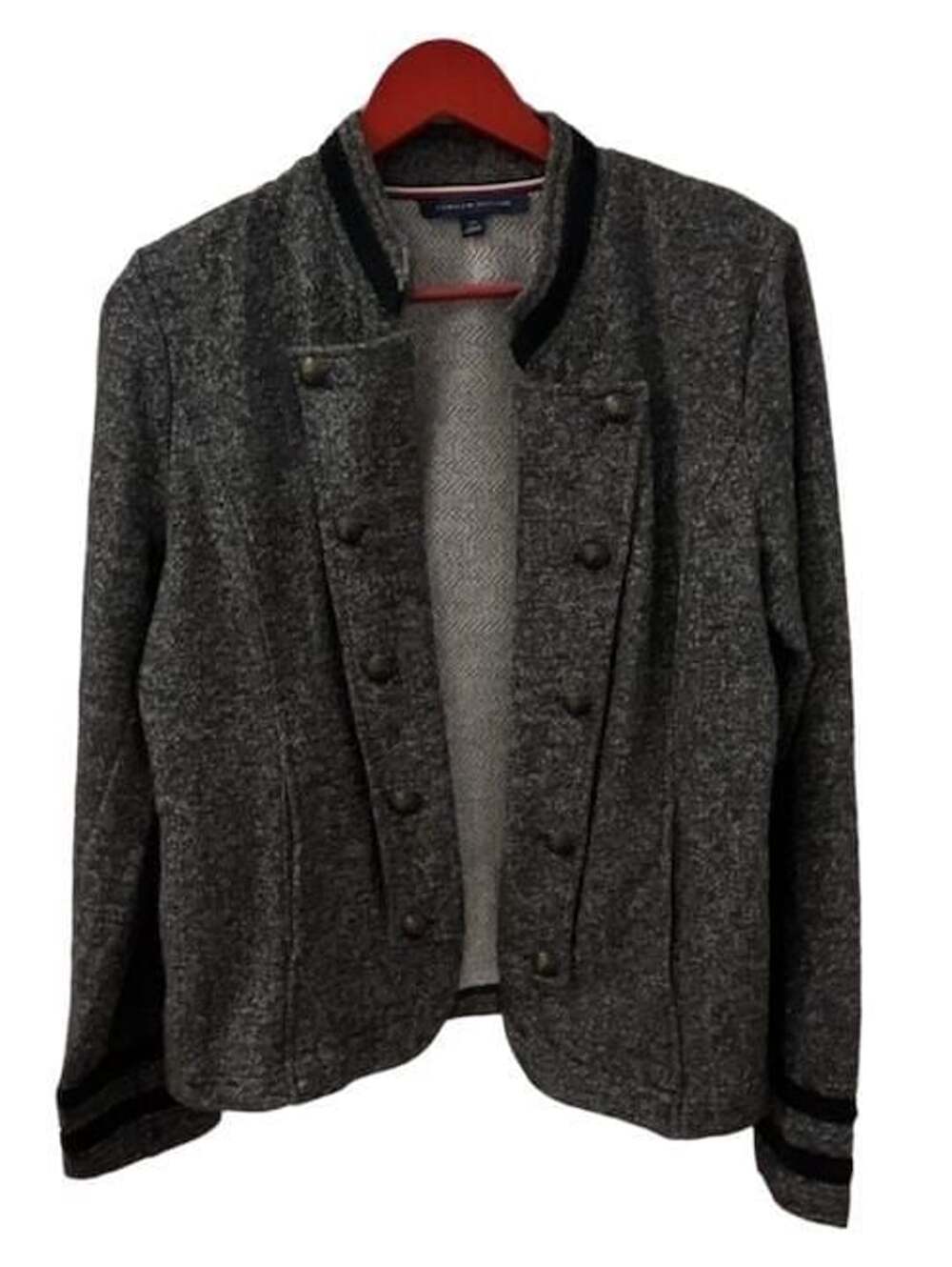 Tommy Hilfiger Military Band Jacket Size L Gray Knit Open Front